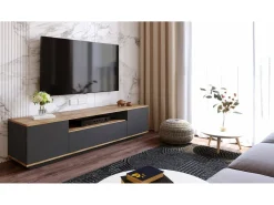 Dmora Suporte de TV Dpi móvelErott, Aparador de sala, Armário de TV baixo, Base de parede equipada, 180x45h45 cm, Carvalho e Antracite Castanho