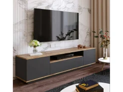 Dmora Suporte de TV Dpi móvelErott, Aparador de sala, Armário de TV baixo, Base de parede equipada, 180x45h45 cm, Carvalho e Antracite Castanho