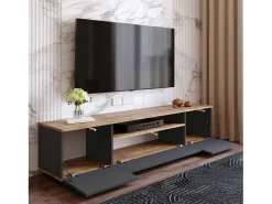 Dmora Suporte de TV Dpi móvelErott, Aparador de sala, Armário de TV baixo, Base de parede equipada, 180x45h45 cm, Carvalho e Antracite Castanho