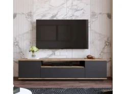 Dmora Suporte de TV Dpi móvelErott, Aparador de sala, Armário de TV baixo, Base de parede equipada, 180x45h45 cm, Carvalho e Antracite Castanho