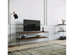 Móvel De Tv|Dmora Suporte de TV Dpianc, Aparador de sala, Armário de TV baixo, Base de parede equipada, 120x35h45 cm, Nogueira escura Castanho