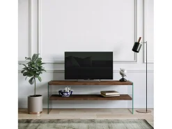 Móvel De Tv|Dmora Suporte de TV Dpianc, Aparador de sala, Armário de TV baixo, Base de parede equipada, 120x35h45 cm, Nogueira escura Castanho