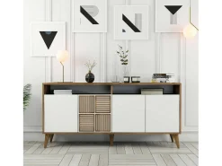 Consola|Dmora Suporte de TV DpIccion, Aparador de sala, Armário de TV baixo, Base de parede equipada, 160x35 h79 cm, Nogueira e Branco Castanho
