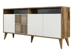 Consola|Dmora Suporte de TV DpIccion, Aparador de sala, Armário de TV baixo, Base de parede equipada, 160x35 h79 cm, Nogueira e Branco Castanho