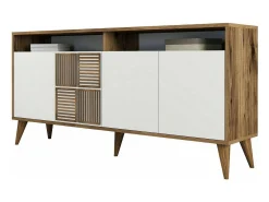 Consola|Dmora Suporte de TV DpIccion, Aparador de sala, Armário de TV baixo, Base de parede equipada, 160x35 h79 cm, Nogueira e Branco Castanho