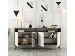 Consola|Dmora Suporte de TV DpIccion, Aparador de sala, Armário de TV baixo, Base de parede equipada, 160x35 h79 cm, Nogueira e Branco Castanho