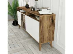 Consola|Dmora Suporte de TV DpIccion, Aparador de sala, Armário de TV baixo, Base de parede equipada, 160x35 h79 cm, Nogueira e Branco Castanho