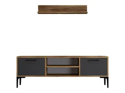 Móvel De Tv|Dmora Suporte de TV Dpiston, Aparador de sala, Armário baixo peR TV, Base de parede equipada, 140x30h48 cm, Noz e Antracite Castanho