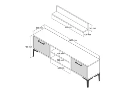 Móvel De Tv|Dmora Suporte de TV Dpiston, Aparador de sala, Armário baixo peR TV, Base de parede equipada, 140x30h48 cm, Noz e Antracite Castanho