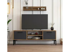 Móvel De Tv|Dmora Suporte de TV Dpiston, Aparador de sala, Armário baixo peR TV, Base de parede equipada, 140x30h48 cm, Noz e Antracite Castanho