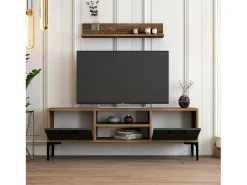 Móvel De Tv|Dmora Suporte de TV Dpiston, Aparador de sala, Armário baixo peR TV, Base de parede equipada, 140x30h48 cm, Noz e Antracite Castanho