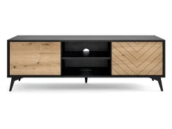 Móvel De Tv* Suporte de TV em madeira laminada com 2 portas e 2 prateleiras, 154x50 cm Preto