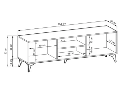 Móvel De Tv* Suporte de TV em madeira laminada com 2 portas e 2 prateleiras, 154x50 cm Preto