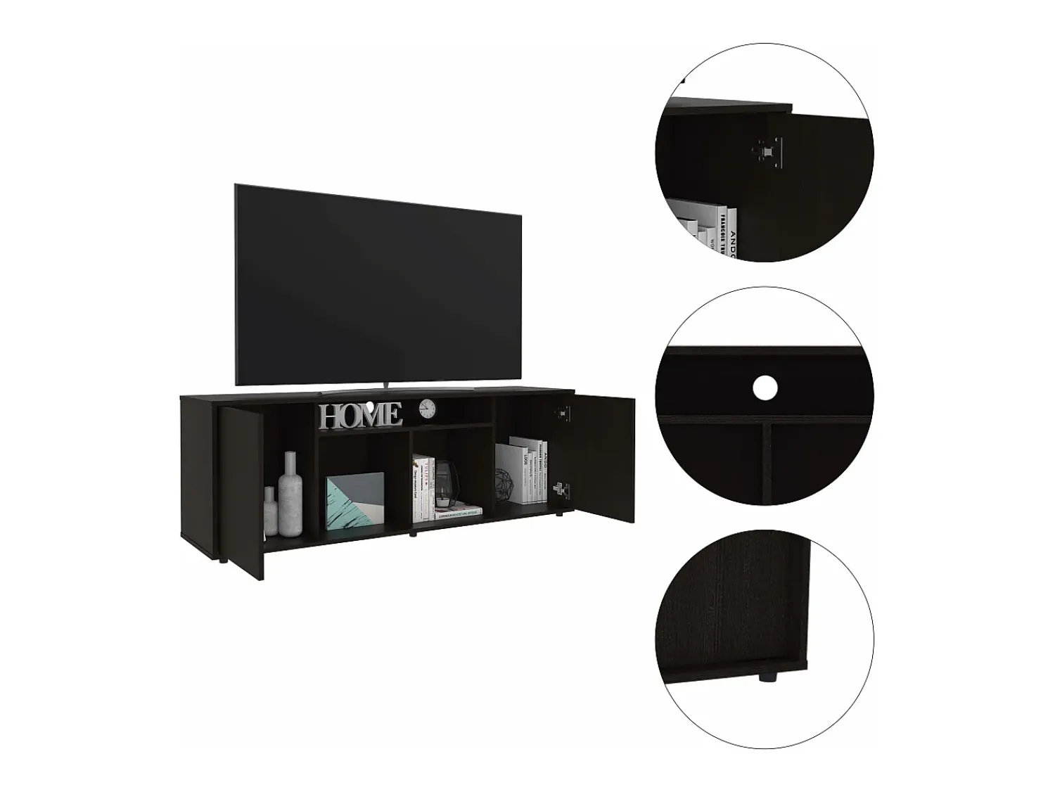 TuHome Suporte de TV em melamina Prana com ampla arrumação e 3 prateleiras, 51.5 cm X 150.4 cm X 37 cm ,^ Móvel De Tv