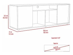 TuHome Suporte de TV em melamina Prana com ampla arrumação e 3 prateleiras, 51.5 cm X 150.4 cm X 37 cm ,^ Móvel De Tv