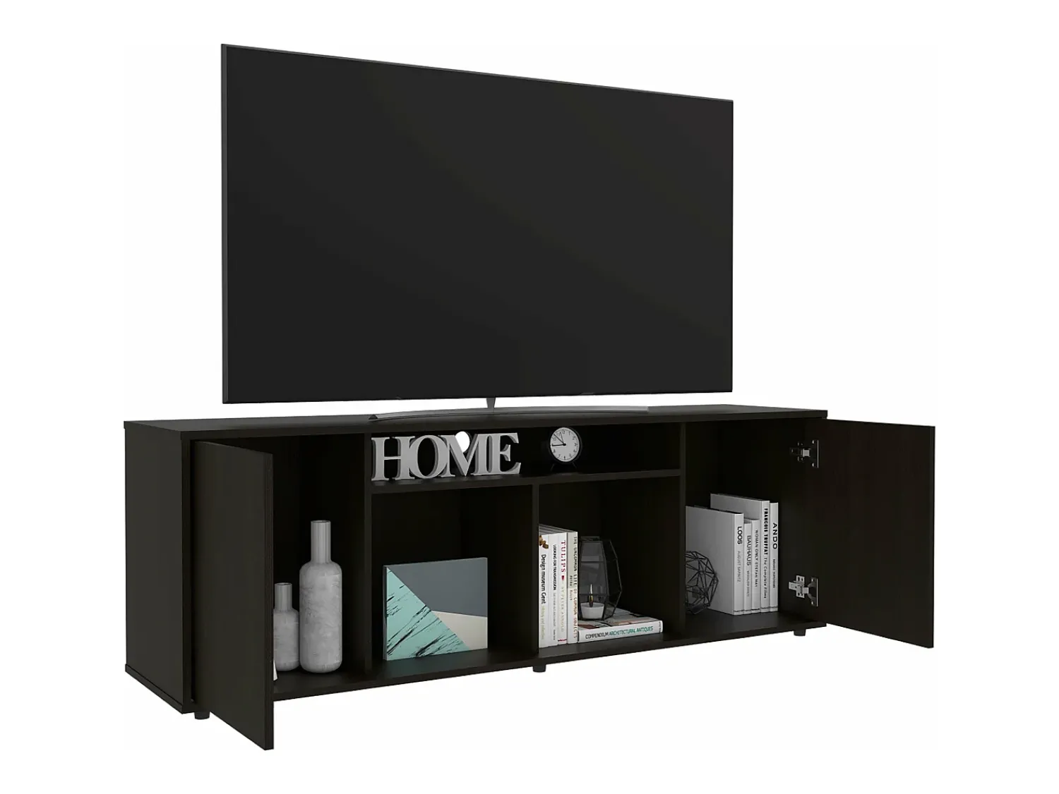 TuHome Suporte de TV em melamina Prana com ampla arrumação e 3 prateleiras, 51.5 cm X 150.4 cm X 37 cm ,^ Móvel De Tv