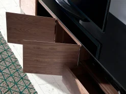 Clearance Angel Cerda Suporte de TV em nogueira, aço cromado e tampo de vidro preto 3047 Castanho