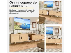 Móvel De Tv* Suporte de TV extensível de 146 a 180 cm, com 2 gavetas, 2 portas e espaço de armazenamento, ideal para sala de estar ou quarto. Fabricado em madeira. Natural claro
