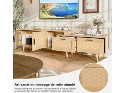Móvel De Tv* Suporte de TV extensível de 146 a 180 cm, com 2 gavetas, 2 portas e espaço de armazenamento, ideal para sala de estar ou quarto. Fabricado em madeira. Natural claro