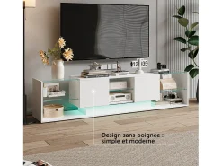 Suporte de TV LED de parede branco – 200 cm, design moderno, vidro temperado, iluminação RGB^ Móvel De Tv