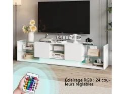 Suporte de TV LED de parede branco – 200 cm, design moderno, vidro temperado, iluminação RGB^ Móvel De Tv
