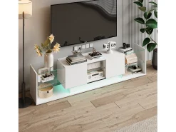 Suporte de TV LED de parede branco – 200 cm, design moderno, vidro temperado, iluminação RGB^ Móvel De Tv