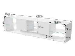 Suporte de TV LED de parede branco – 200 cm, design moderno, vidro temperado, iluminação RGB^ Móvel De Tv
