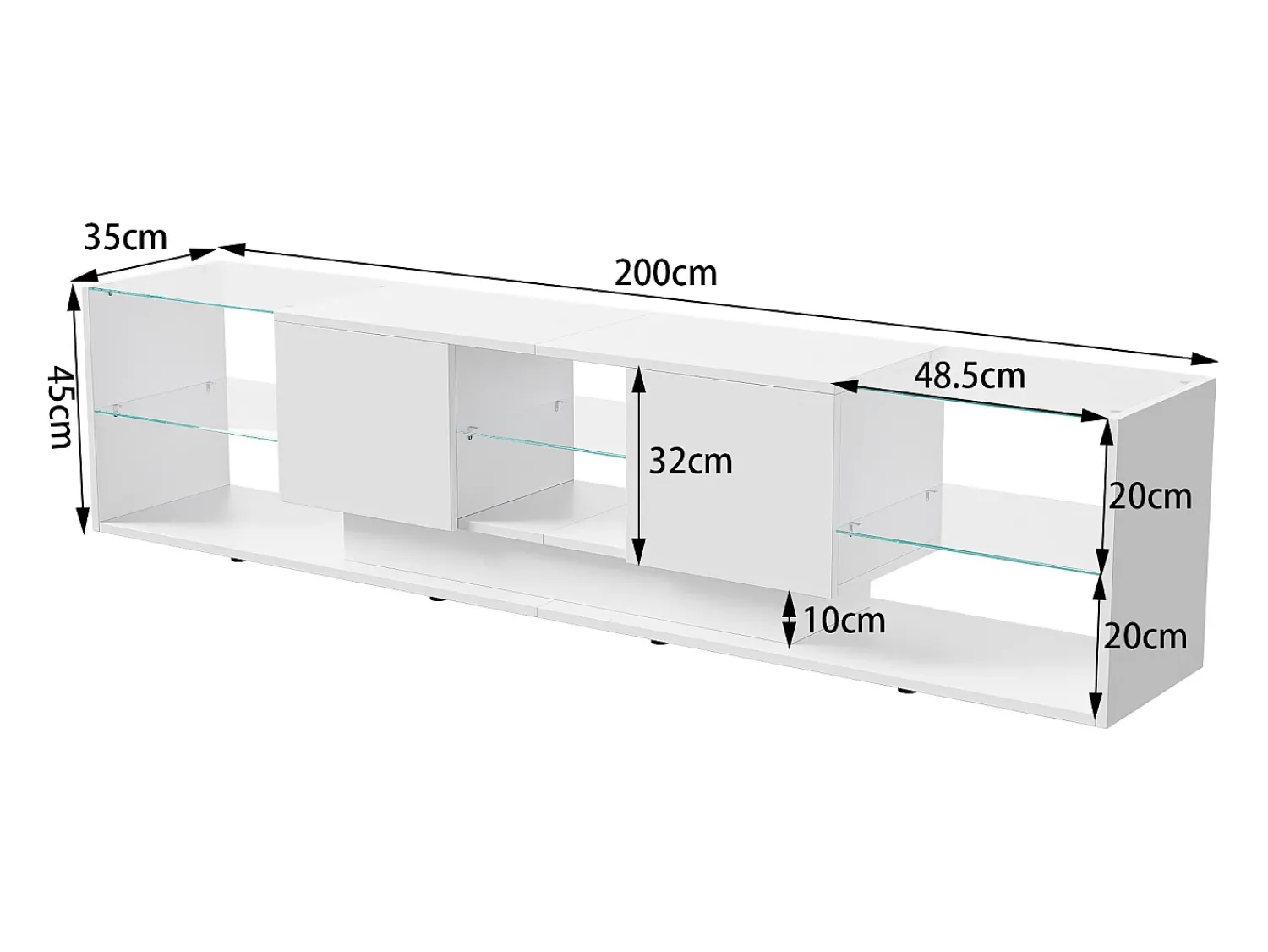 Suporte de TV LED de parede branco – 200 cm, design moderno, vidro temperado, iluminação RGB^ Móvel De Tv