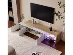 Best Suporte de TV LED moderno – Branco e Carvalho, 200 cm, com carregador europeu Azul