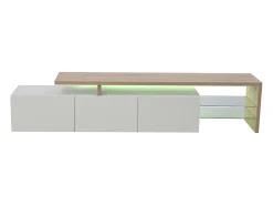 Best Suporte de TV LED moderno – Branco e Carvalho, 200 cm, com carregador europeu Azul