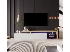 Best Suporte de TV LED moderno – Branco e Carvalho, 200 cm, com carregador europeu Azul