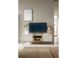 New Suporte de TV moderno com frente canelada, 154×56×39 cm, Caxemira / Ouro Castanho