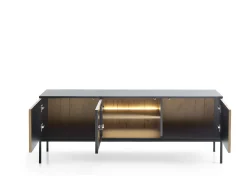Móvel De Tv* Suporte de TV moderno com frente canelada, 154×56×39 cm, Preto / Carvalho Wotan Bege