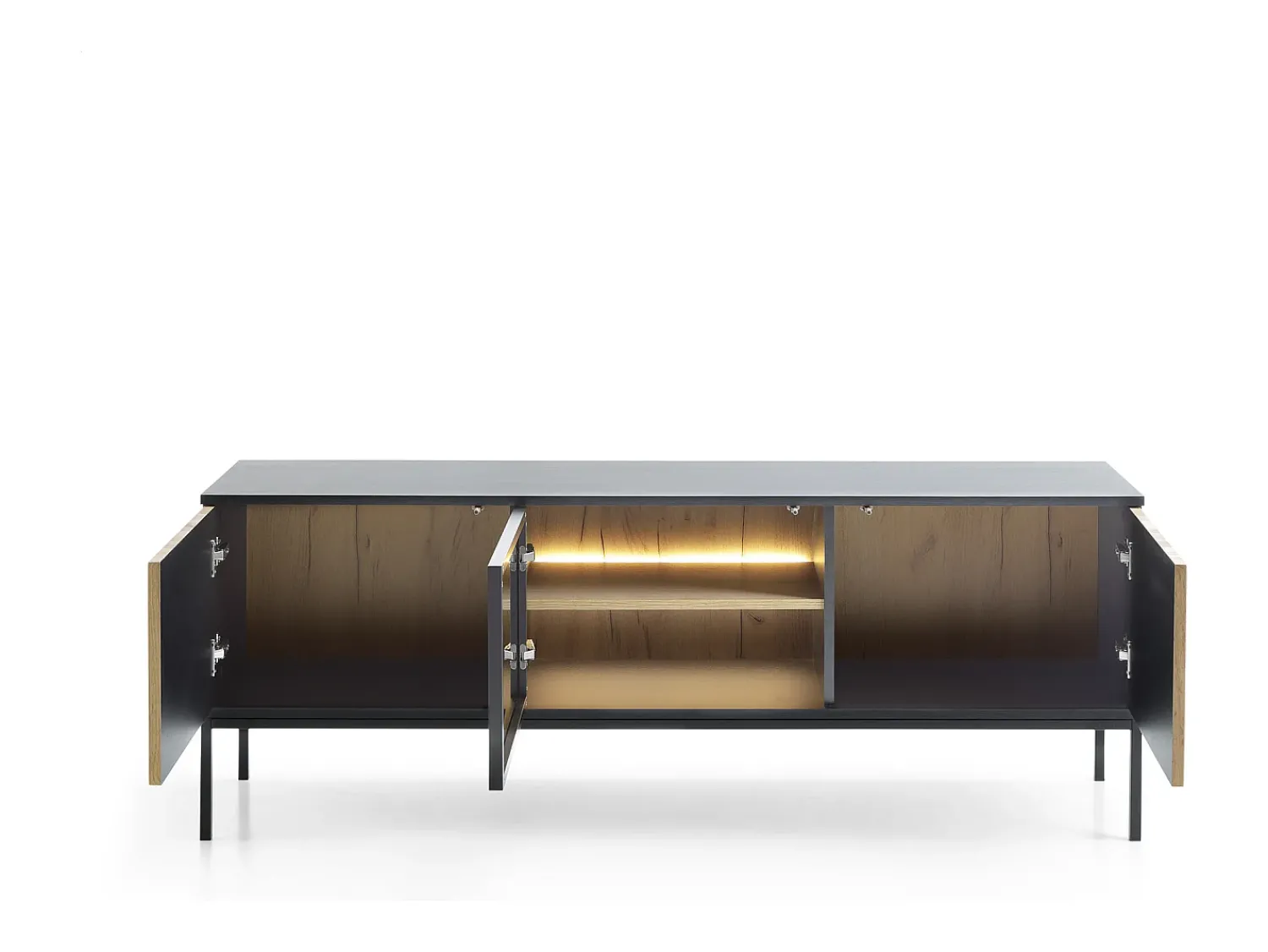 Móvel De Tv* Suporte de TV moderno com frente canelada, 154×56×39 cm, Preto / Carvalho Wotan Bege