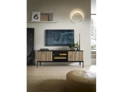 Móvel De Tv* Suporte de TV moderno com frente canelada, 154×56×39 cm, Preto / Carvalho Wotan Bege