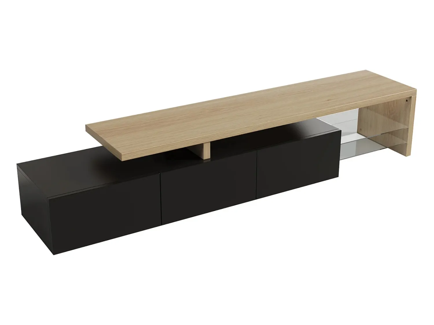 Suporte de TV moderno com luzes LED reguláveis, 3 portas e prateleiras de vidro -^ Móvel De Tv