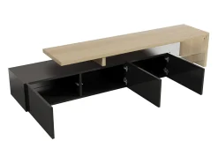 Suporte de TV moderno com luzes LED reguláveis, 3 portas e prateleiras de vidro -^ Móvel De Tv