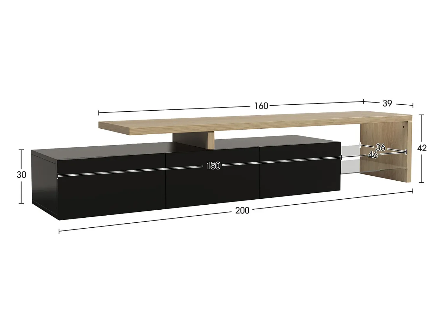 Suporte de TV moderno com luzes LED reguláveis, 3 portas e prateleiras de vidro -^ Móvel De Tv