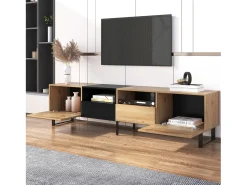 Sale Suporte de TV moderno com design em preto e madeira – amplo espaço de armazenamento, construção robusta. Castanho