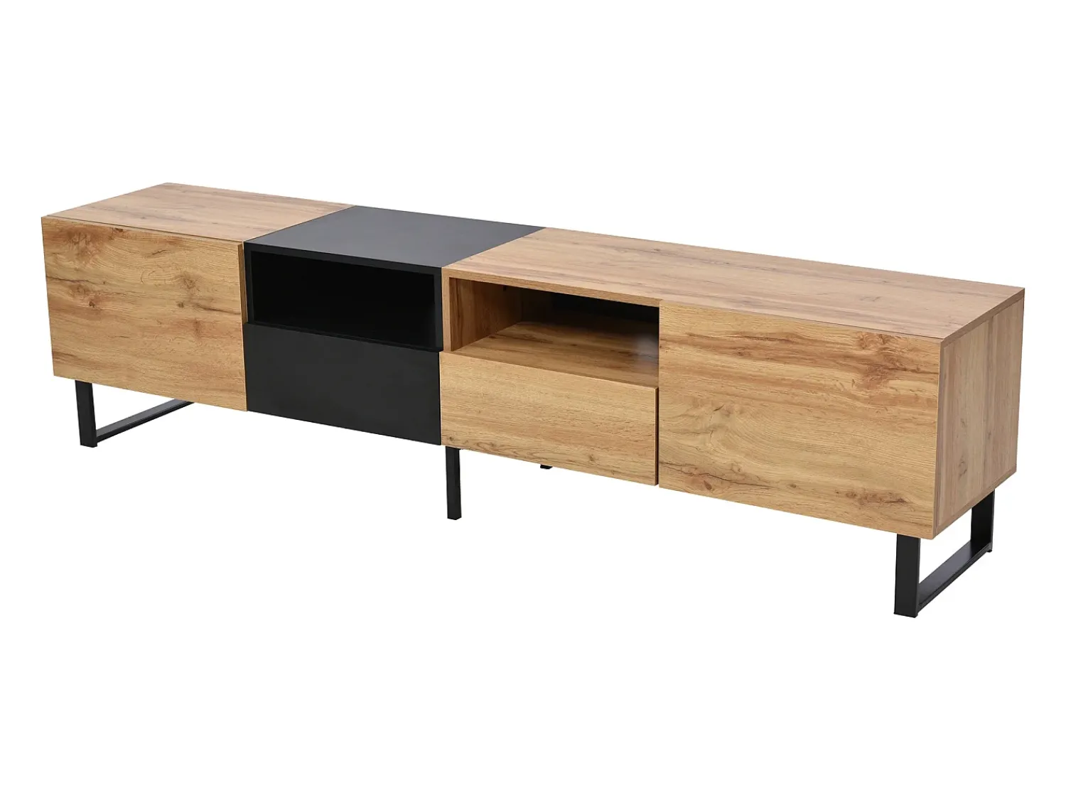 Sale Suporte de TV moderno com design em preto e madeira – amplo espaço de armazenamento, construção robusta. Castanho