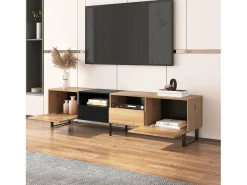 Sale Suporte de TV moderno com design em preto e madeira – amplo espaço de armazenamento, construção robusta. Castanho