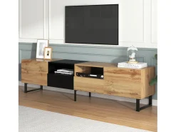 Sale Suporte de TV moderno com design em preto e madeira – amplo espaço de armazenamento, construção robusta. Castanho
