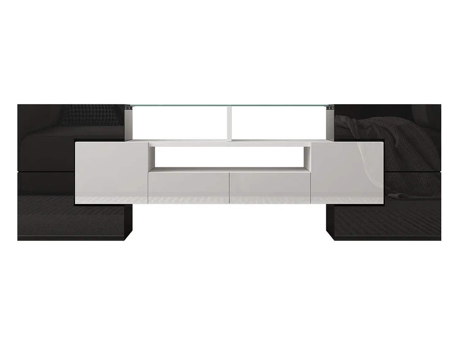 Suporte de TV moderno de alto brilho com LED, 4 portas e 2 gavetas, armazenamento aberto,^ Móvel De Tv