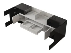 Suporte de TV moderno de alto brilho com LED, 4 portas e 2 gavetas, armazenamento aberto,^ Móvel De Tv