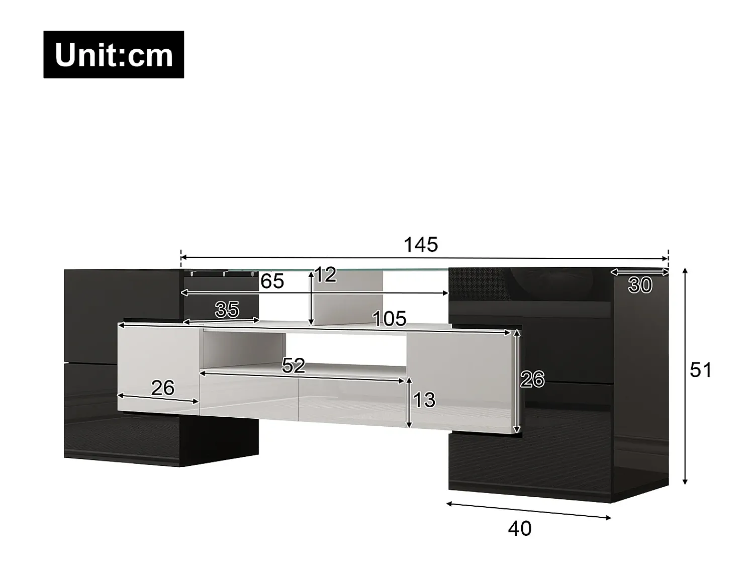 Suporte de TV moderno de alto brilho com LED, 4 portas e 2 gavetas, armazenamento aberto,^ Móvel De Tv