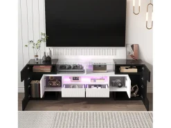 Suporte de TV moderno de alto brilho com LED, 4 portas e 2 gavetas, armazenamento aberto,^ Móvel De Tv