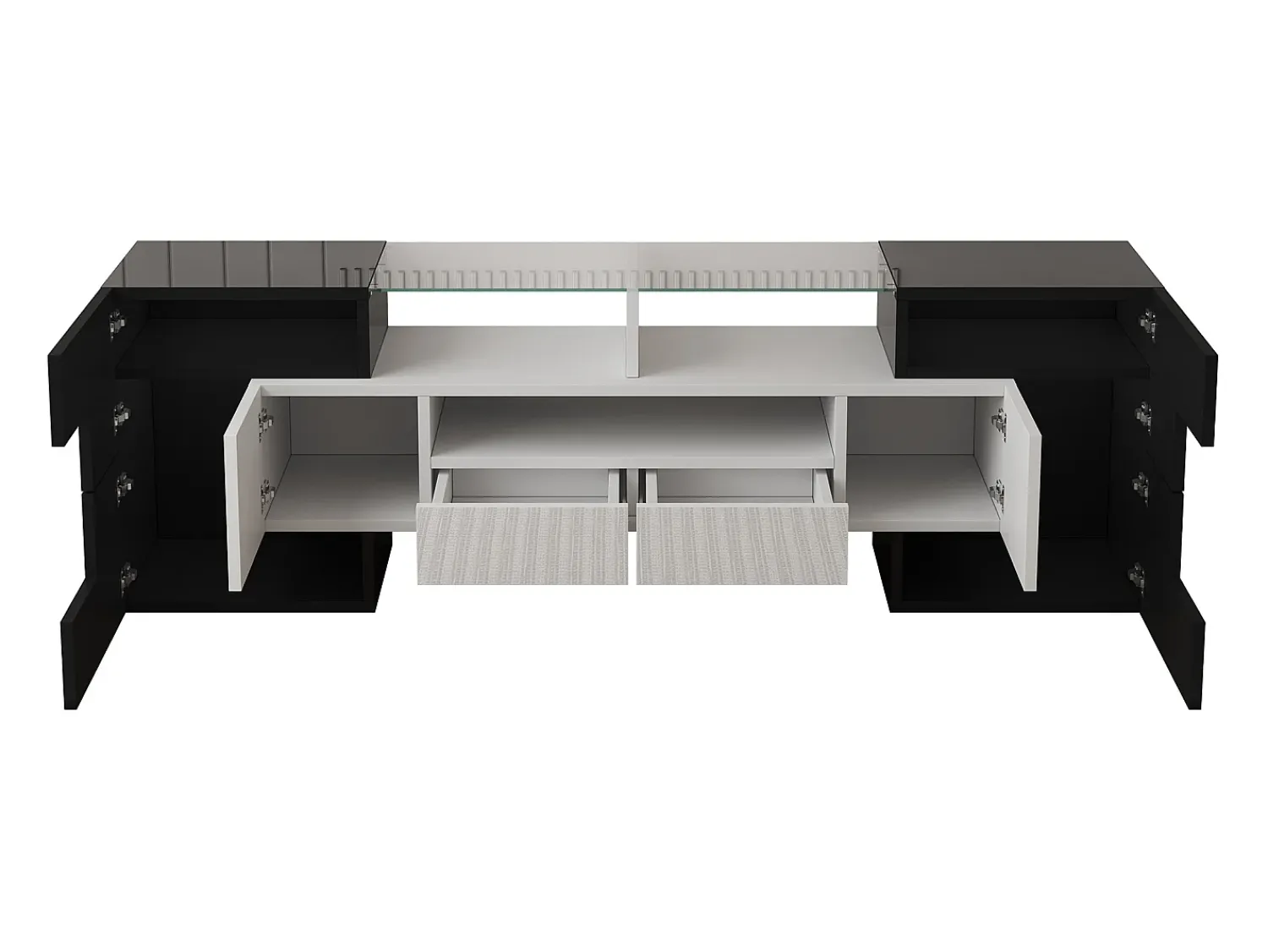 Suporte de TV moderno de alto brilho com LED, 4 portas e 2 gavetas, armazenamento aberto,^ Móvel De Tv