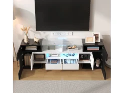Suporte de TV moderno de alto brilho com LED, 4 portas e 2 gavetas, armazenamento aberto,^ Móvel De Tv