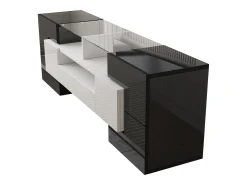 Suporte de TV moderno de alto brilho com LED, 4 portas e 2 gavetas, armazenamento aberto,^ Móvel De Tv