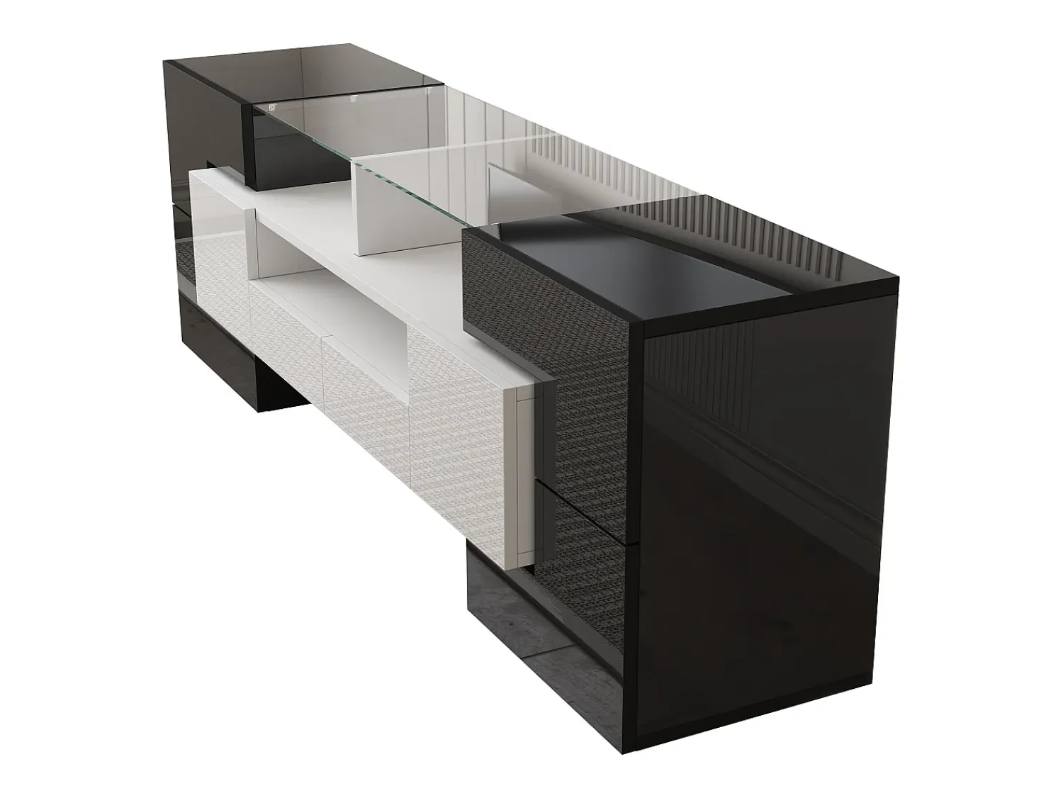 Suporte de TV moderno de alto brilho com LED, 4 portas e 2 gavetas, armazenamento aberto,^ Móvel De Tv